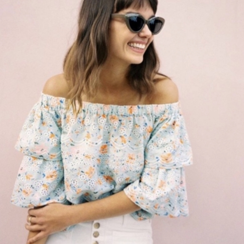 LAIA Ashtabula Embroidered Eyelet Ruffle Top Anthropologie